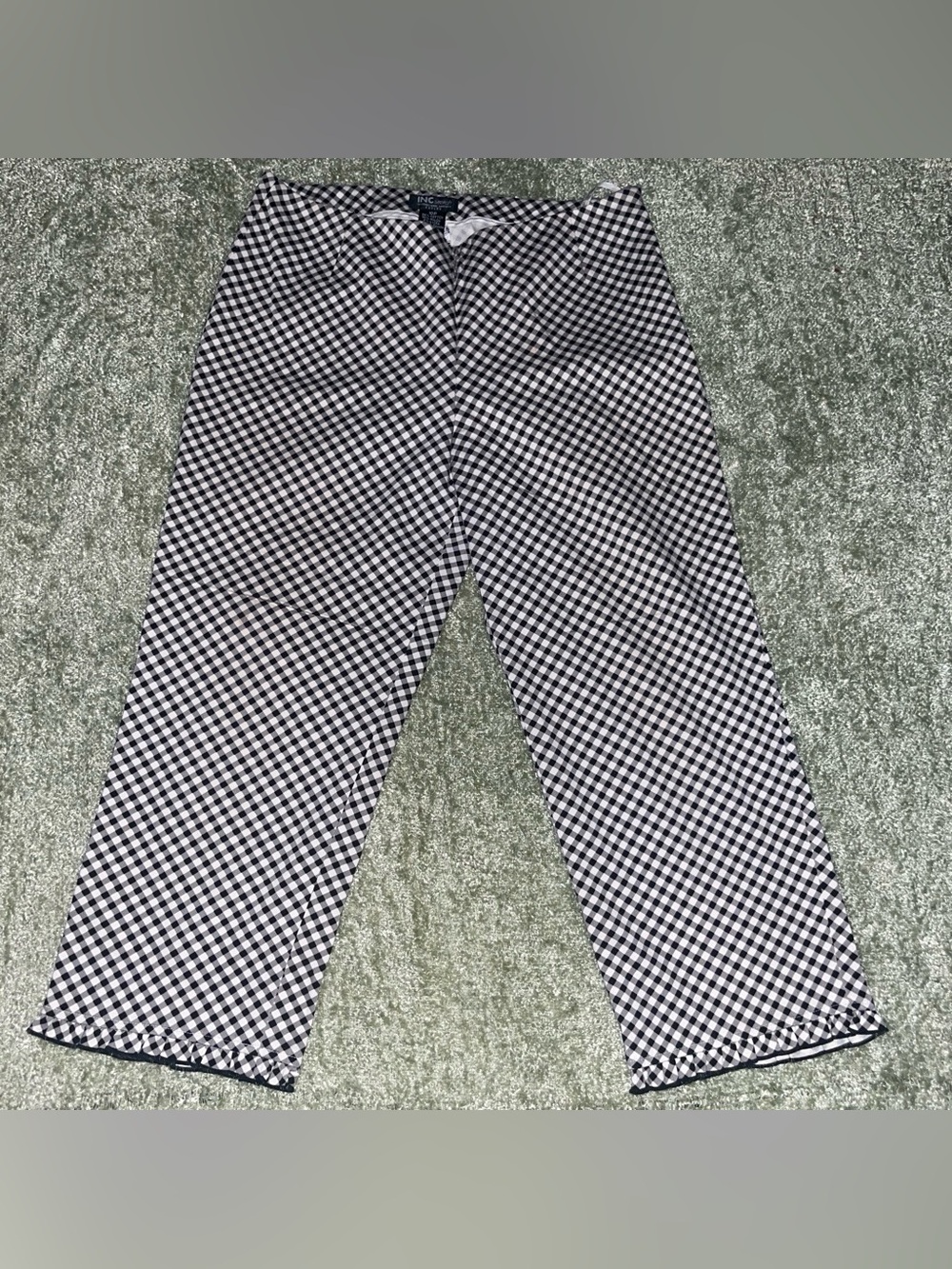 Inc Cropped Gingham Ankle Jeans in Black & White